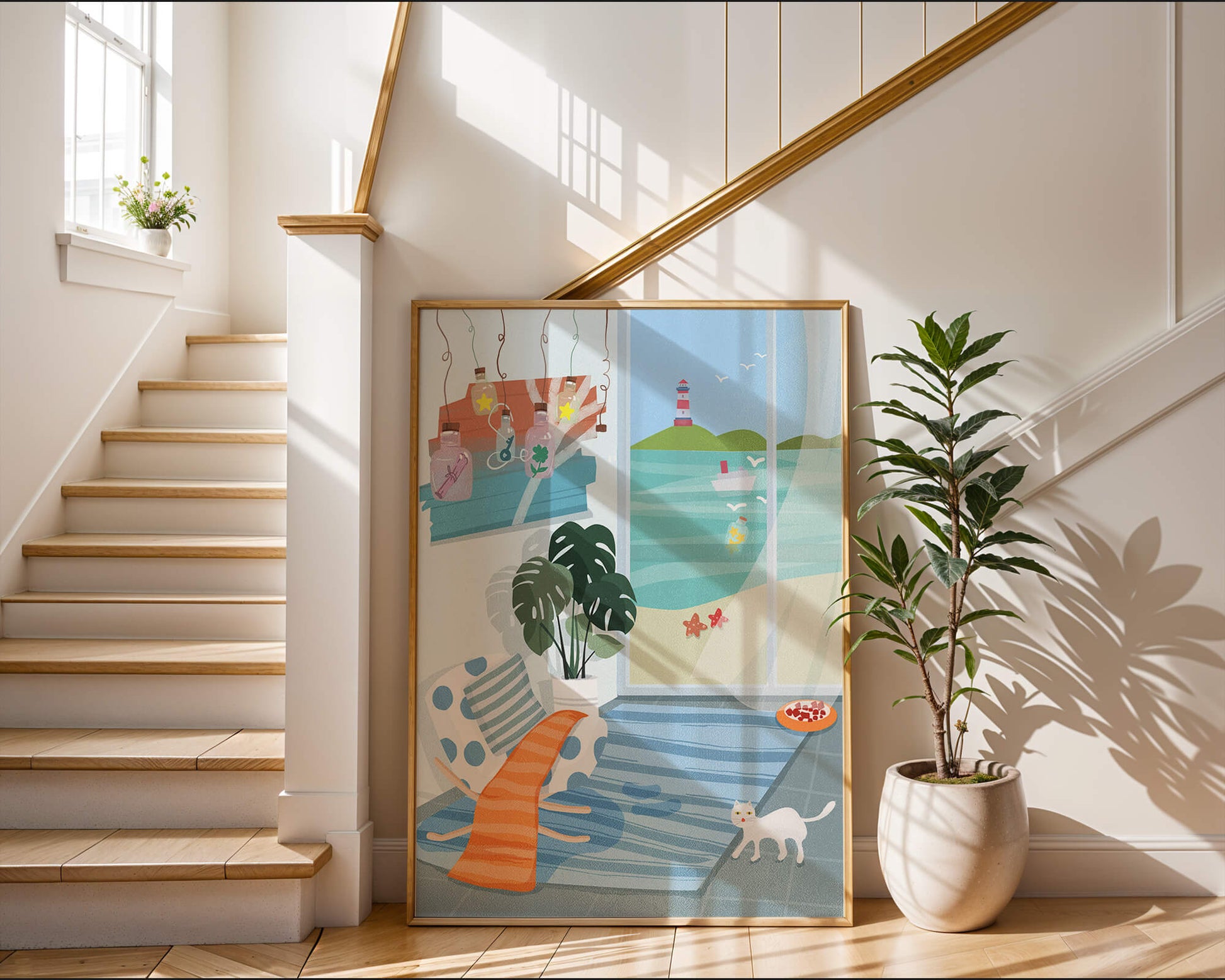 Cozy Room with Sea View and Lighthouse through the Window