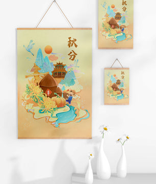 Charming autumn scene with traditional elements and nature motifs