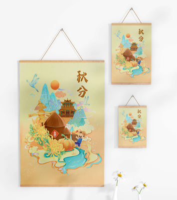 Charming autumn scene with traditional elements and nature motifs