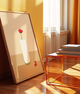 Minimalist Red Flower in White Vase on Beige Background - Mi tienda