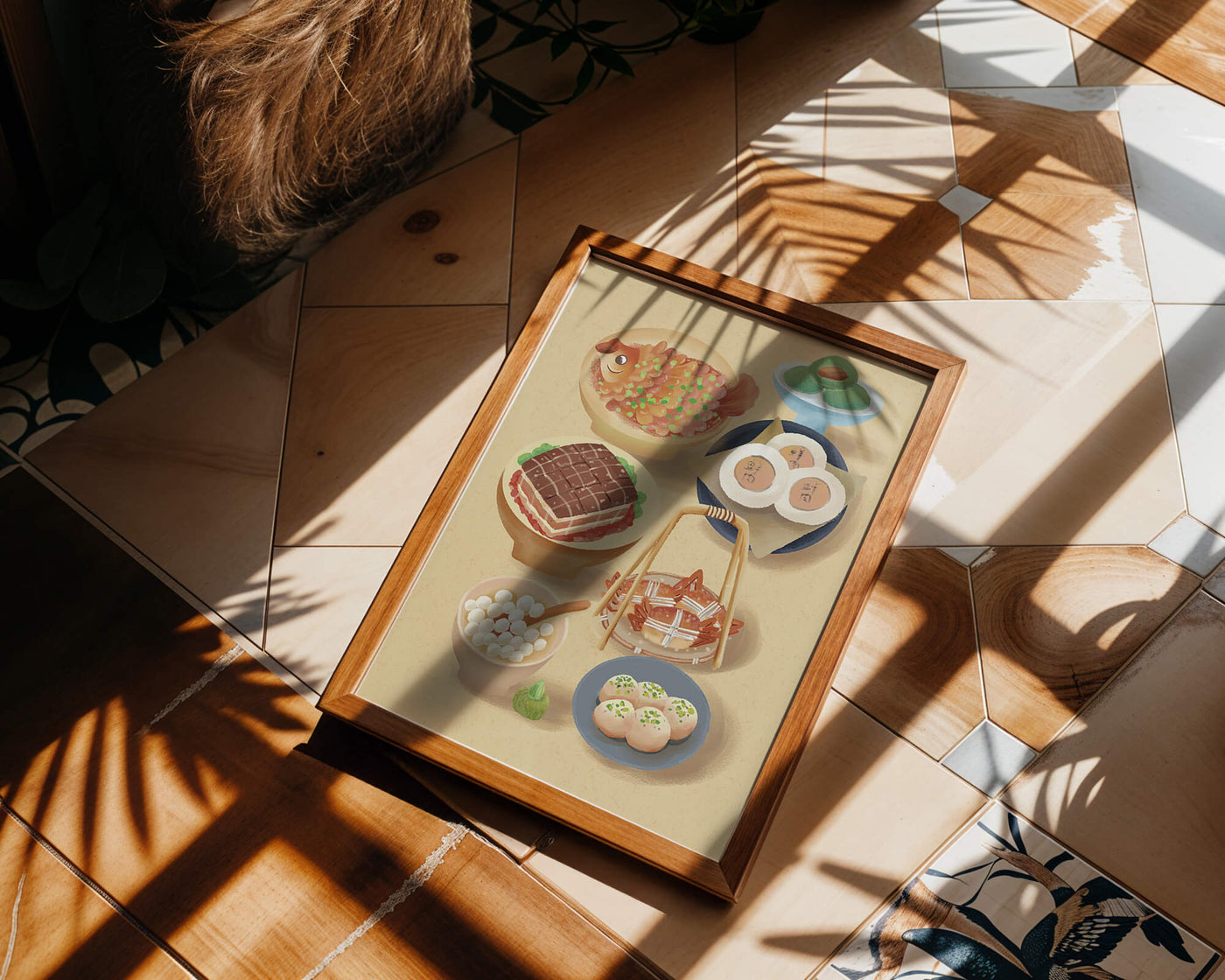 Colorful Chinese Cuisine Illustration with Various Dishes