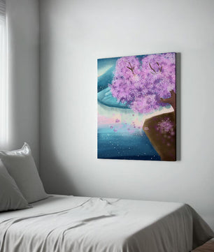 A Beautiful Cherry Blossom Tree in a Dreamlike Landscape
