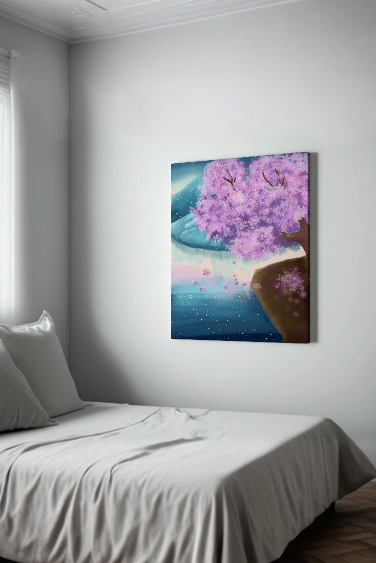 A Beautiful Cherry Blossom Tree in a Dreamlike Landscape