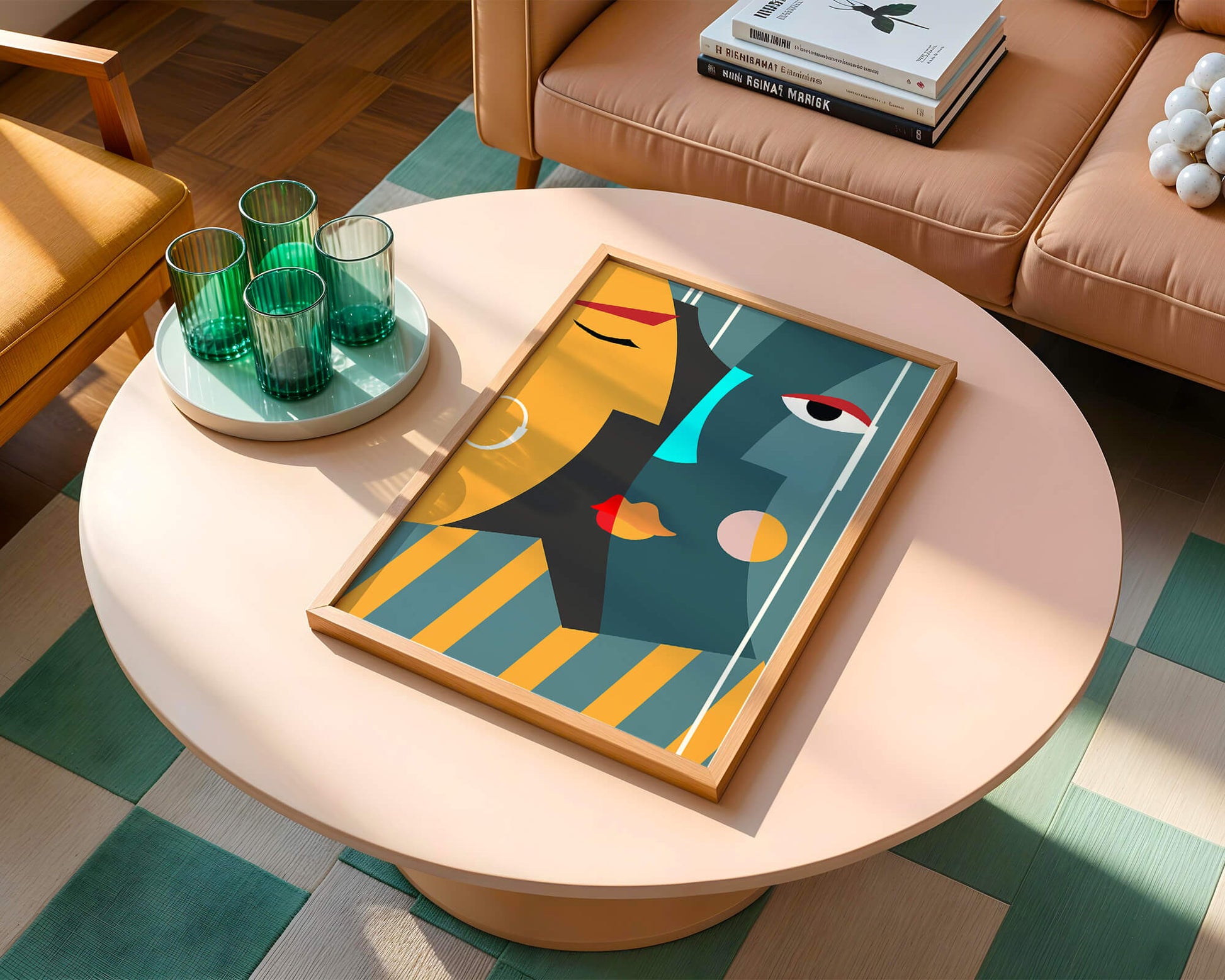 Arte geométrico abstracto con colores y formas audaces