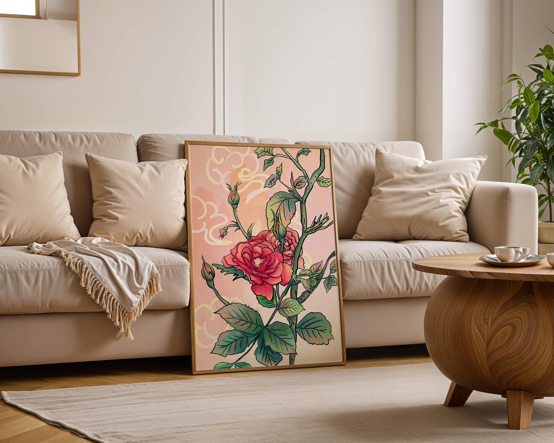 Ilustración Elegante de Rosa con Fondo Pastel Suave