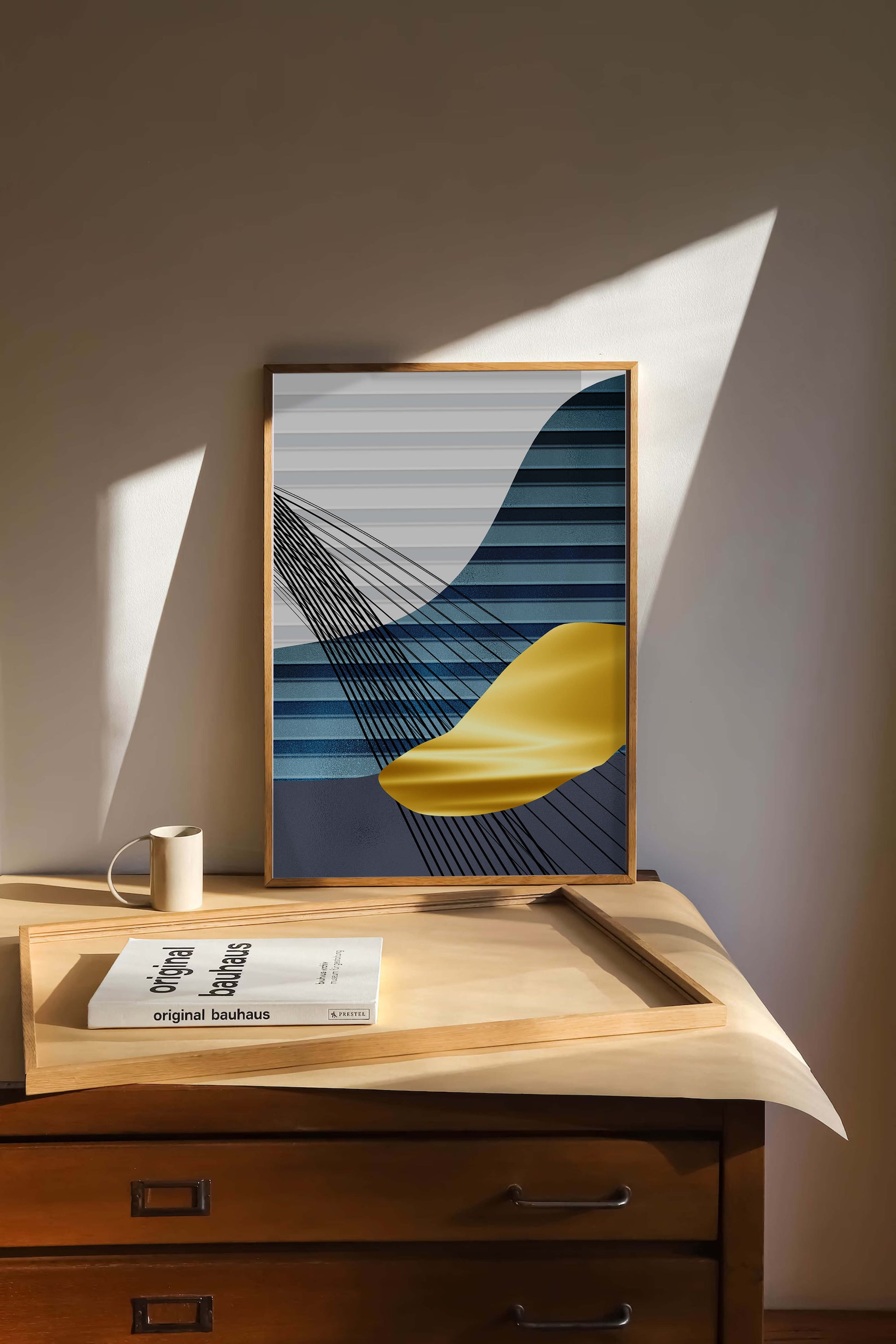 Abstract Composition with Blue and Gold Elements