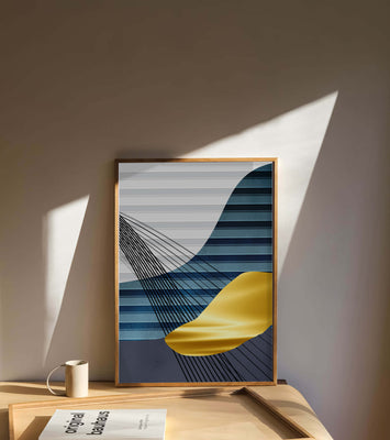 Abstract Composition with Blue and Gold Elements
