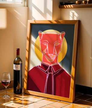 Arte de Puma Geométrico Colorido con Círculo Dorado