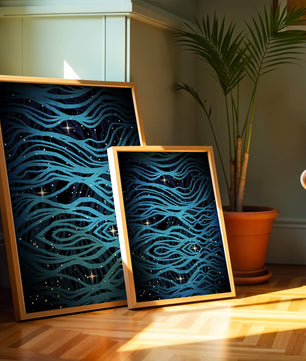 Abstract blue wave lines with starry night background