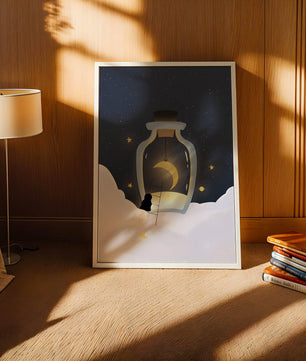 Fantasy Scene with Girl and Moon in a Bottle