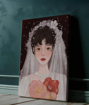 Elegant bridal portrait with floral crown and veil