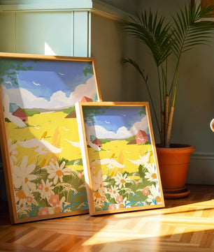 Summer Landscape with Birds and Flowers in a Pastoral Setting