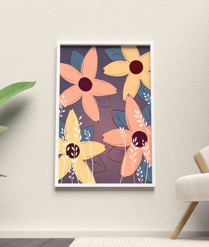 Colorful Floral Pattern with Abstract Leaves and Flowers