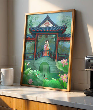 Traditional Chinese Pavilion with Women in Garden Scene - Mi tienda