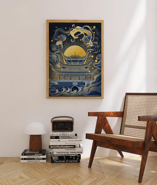 Traditional Asian Pagoda with Celestial Elements and Gold Accents - Mi tienda