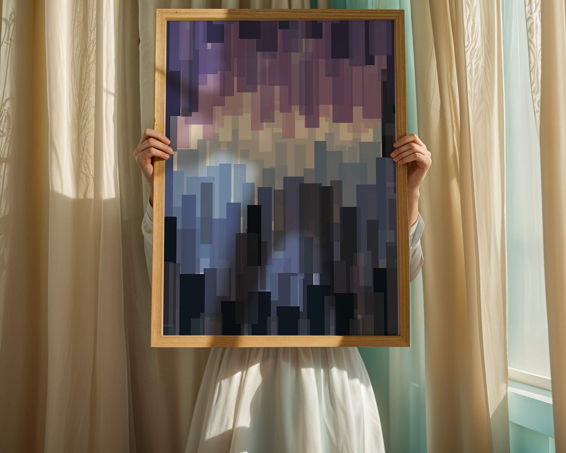 Abstrakter pixeliger Farbverlauf mit Blau- und Lilatönen