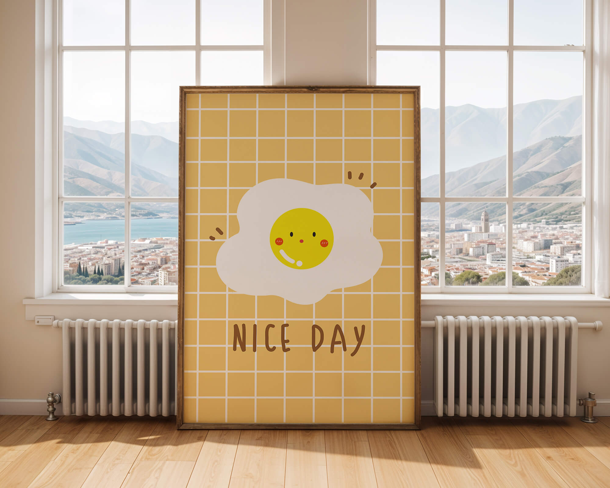 Cheerful egg illustration on yellow grid background