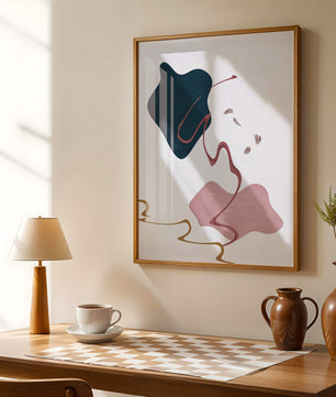 Abstract Minimalist Art with Curved Lines and Golden Accents