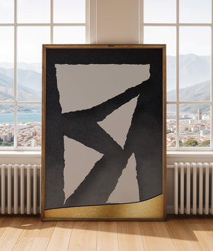 Abstract geometric design with gold and black elements