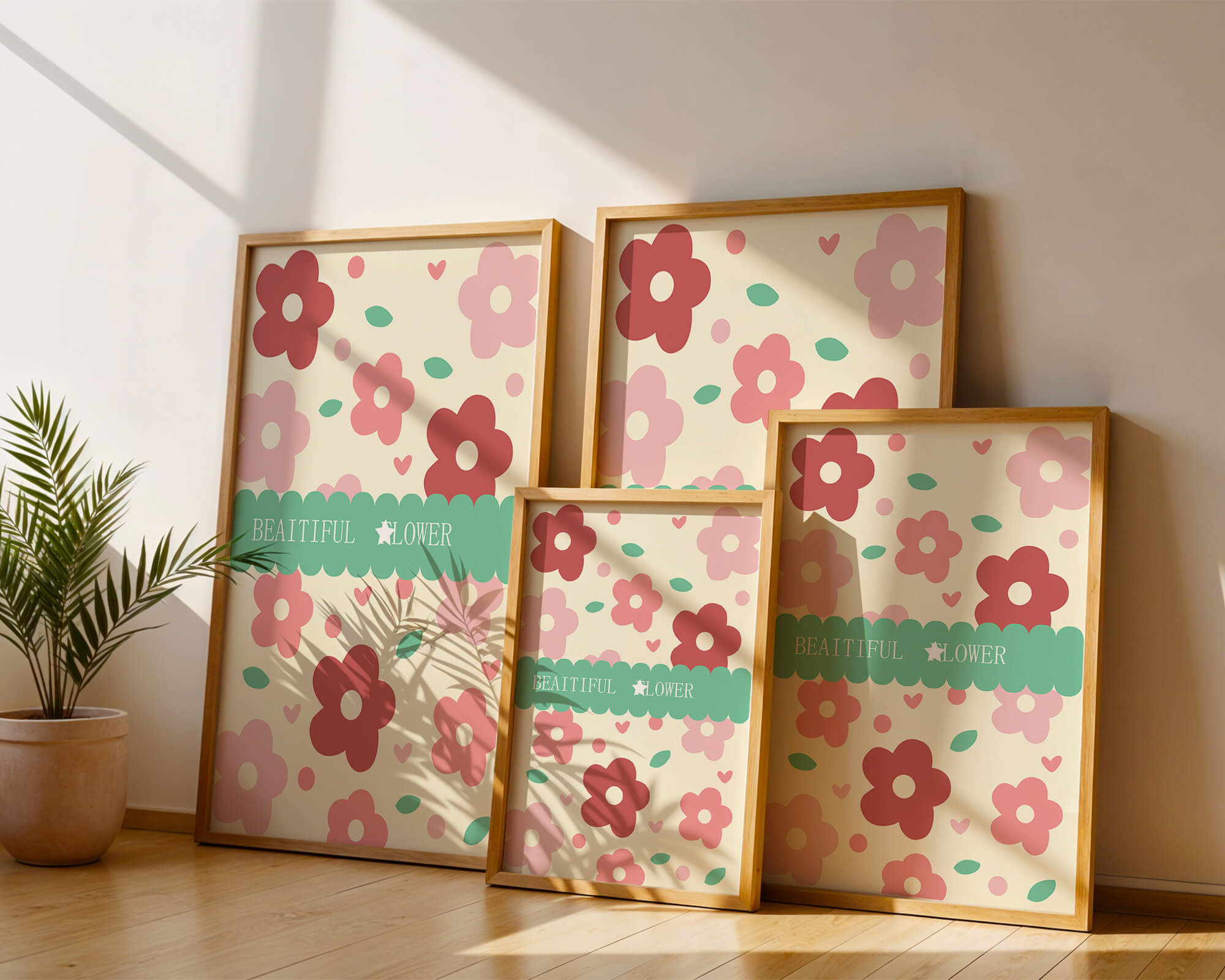 Floral pattern with retro color design and decorative text