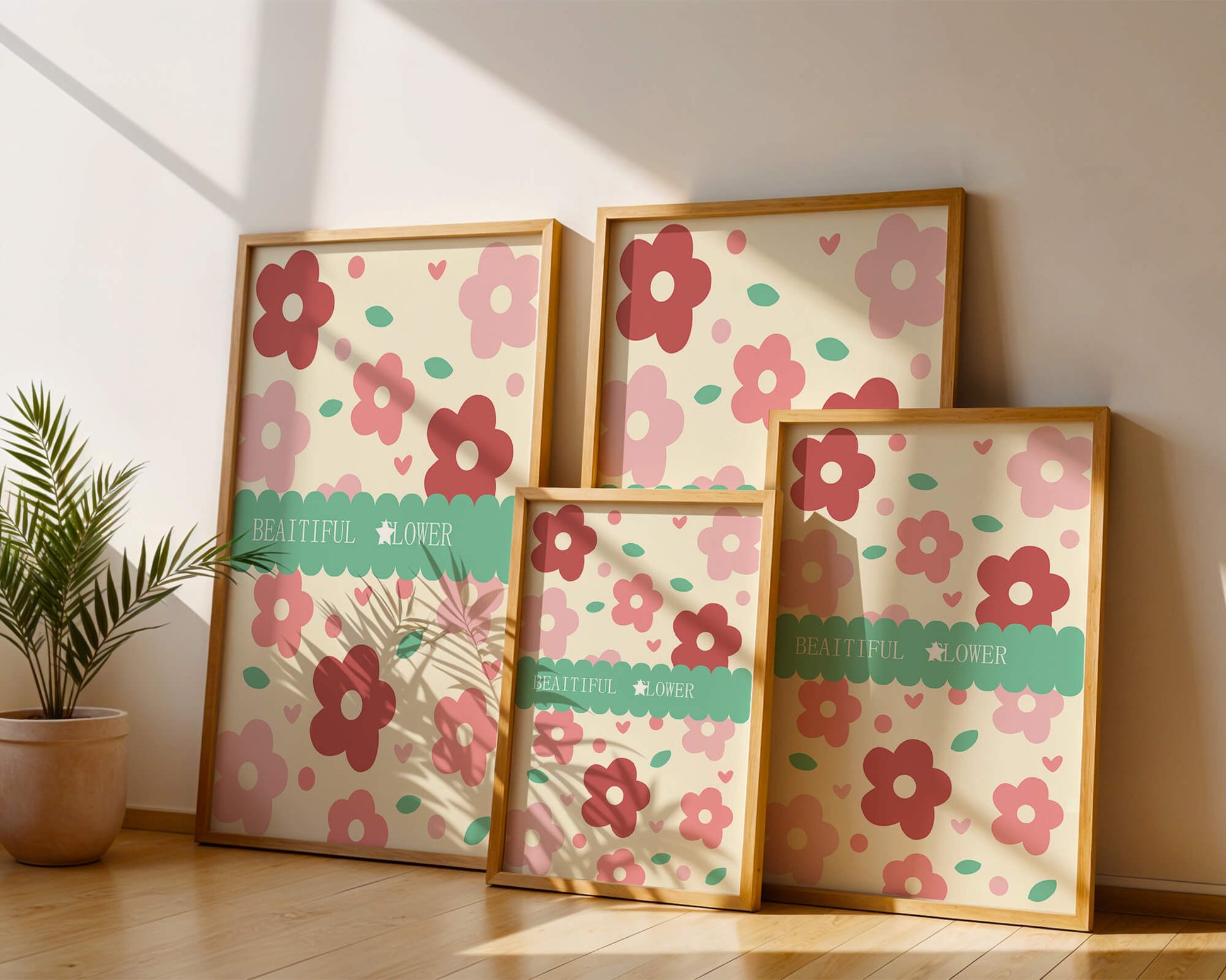 Floral pattern with retro color design and decorative text