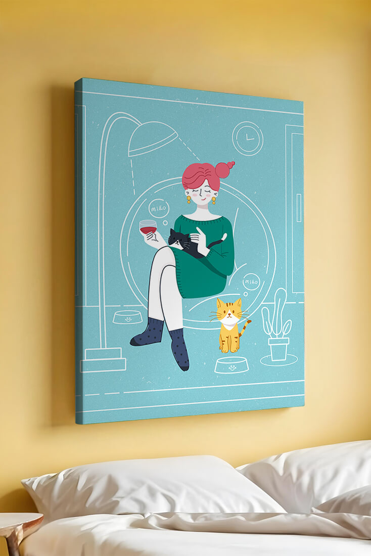 Acogedora velada con gatos en una sala de estar escandinava