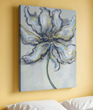Elegant blue and green abstract floral artwork with flowing lines