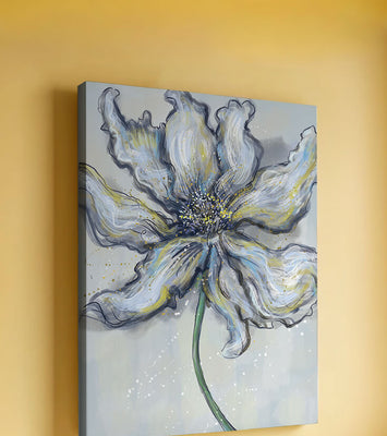 Elegant blue and green abstract floral artwork with flowing lines