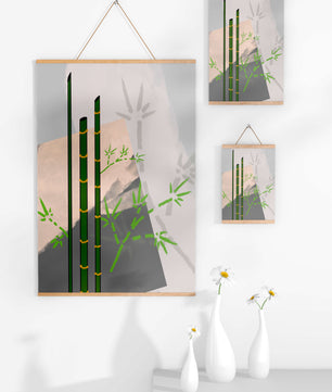 Arte minimalista de bambú con sombras abstractas de bambú
