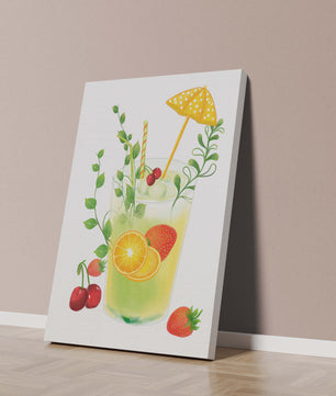 Refreshing summer drink illustration with fruits and greenery