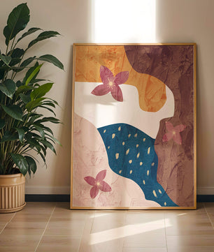 Diseño floral abstracto con colores vibrantes y fondo texturizado
