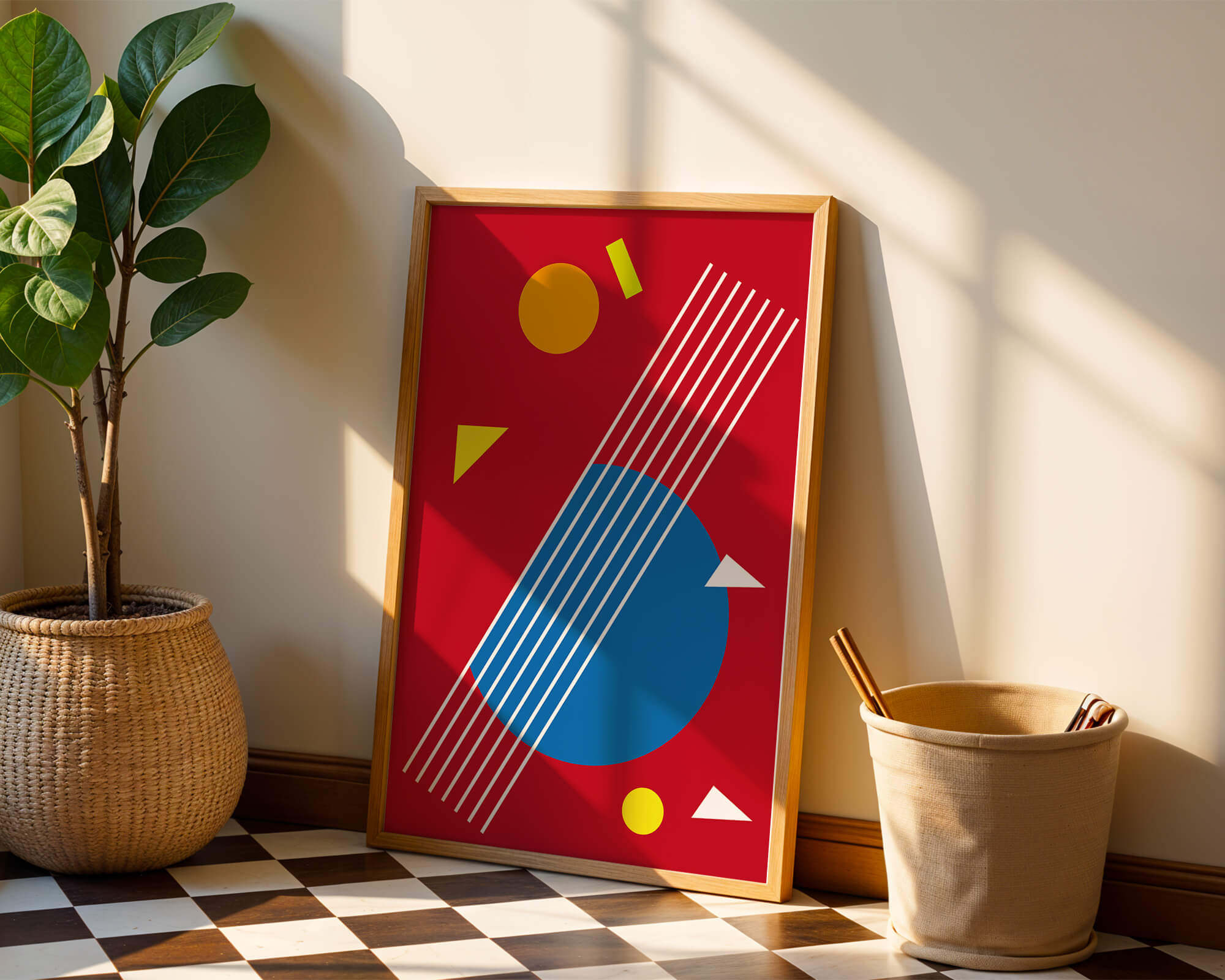 Abstract geometric shapes with bold colors and lines