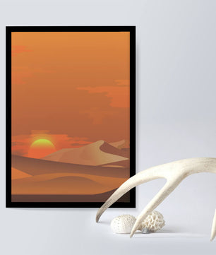 Sunset in Desert with Rolling Sand Dunes and Vibrant Orange Sky - Mi tienda