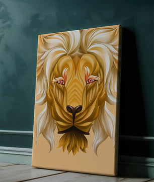 Lion Face with Intricate Golden Pattern and Flowing Mane