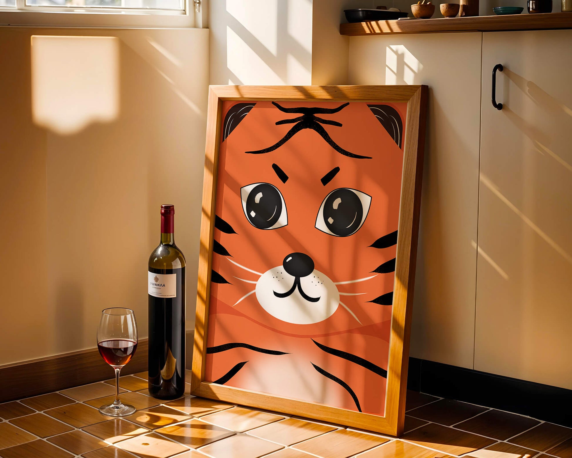 Adorable tiger face illustration with bold features
