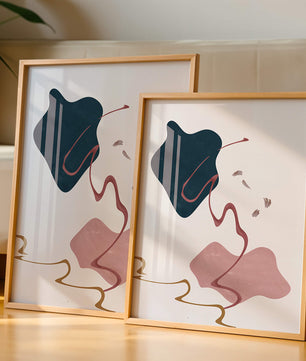 Abstract Minimalist Art with Curved Lines and Golden Accents