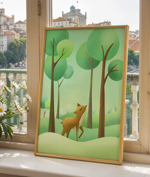 Gentle Deer and Butterfly in a Lush Forest Setting