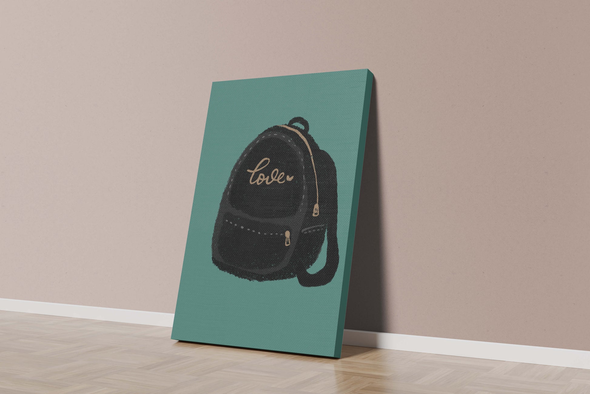 Elegant black backpack with gold accents and love inscription