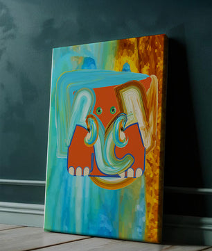 Pintura abstracta colorida de un elefante con tonos vibrantes y pinceladas artísticas