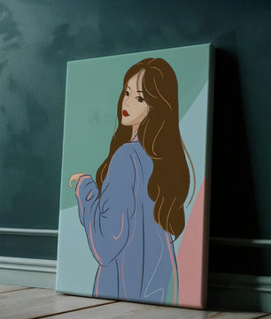 Stylish woman illustration with long hair in pastel shades