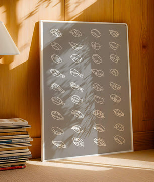 Minimalist sushi sketch illustration with various sushi types
