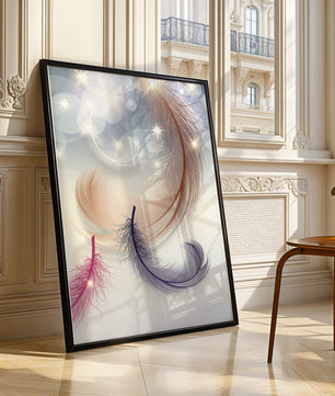 Ilustración abstracta elegante de pluma con estrellas y luz bokeh