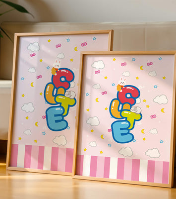 Playful pastel illustration with cute characters and clouds
