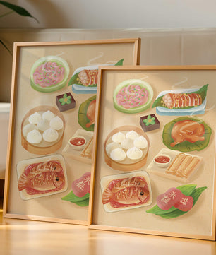 Colorful Representation of Asian Cuisine with Various Dishes