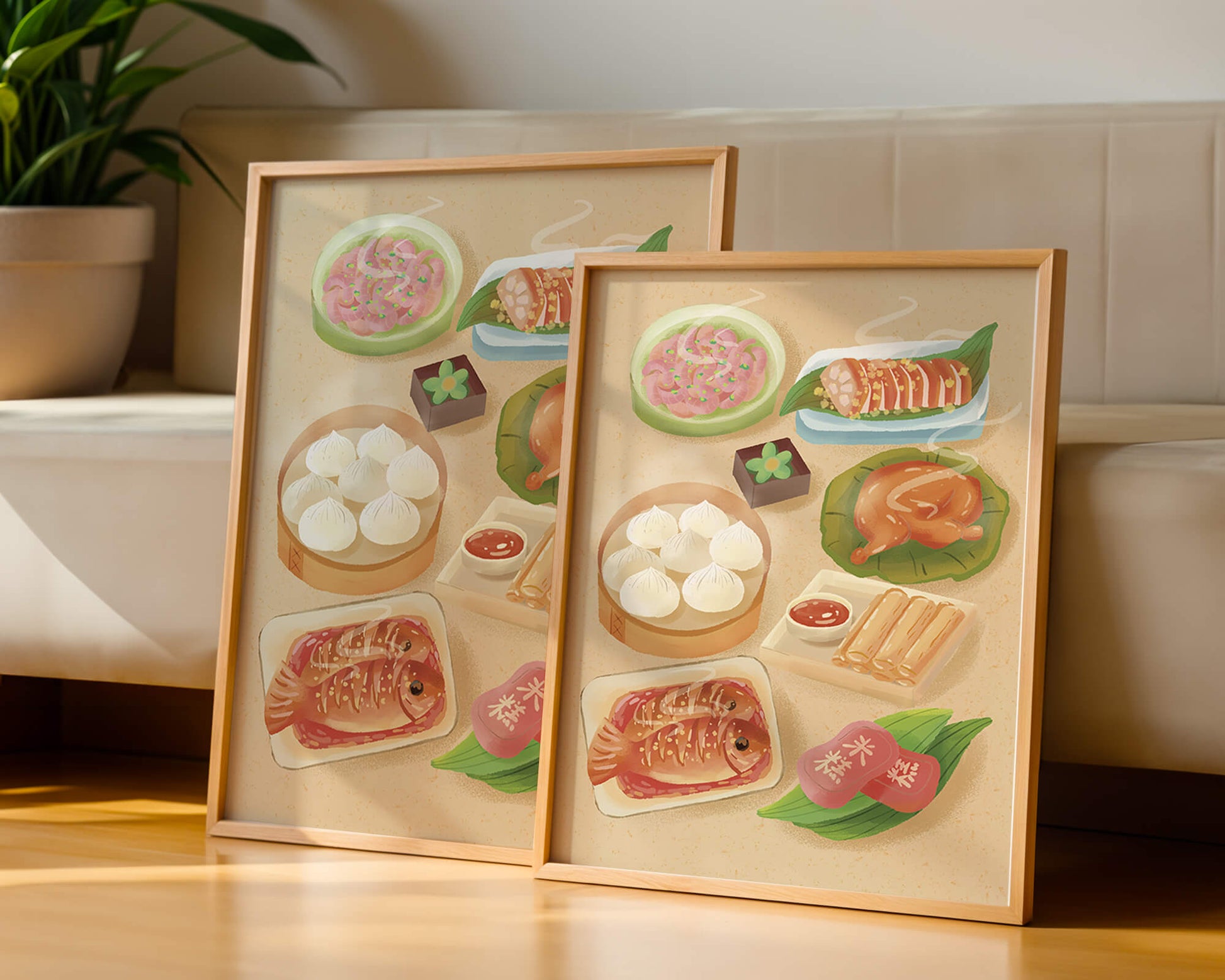 Colorful Representation of Asian Cuisine with Various Dishes