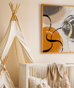 Abstract Art with Orange, Black, and Gold Brushstrokes - Mi tienda
