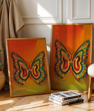 Vibrant butterfly depiction with colorful abstract background