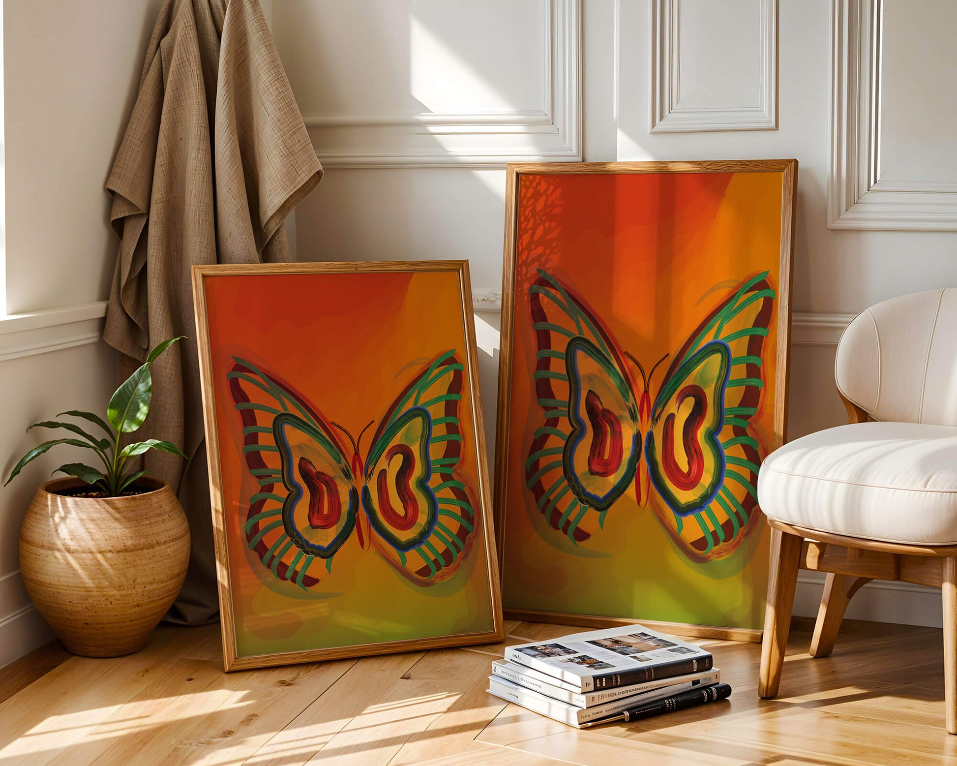 Vibrant butterfly depiction with colorful abstract background