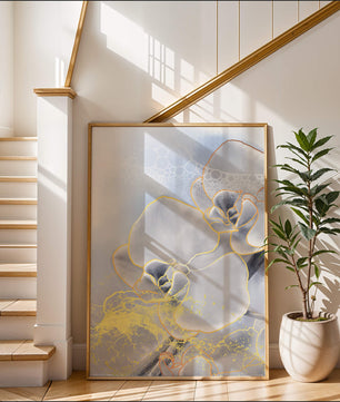Delicate floral art with gold accents and abstract background