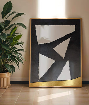 Abstract geometric design with gold and black elements